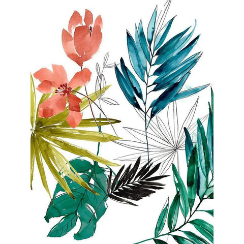 Tropical Composition I Black Modern Wood Framed Art Print with Double Matting by Goldberger, Jennifer