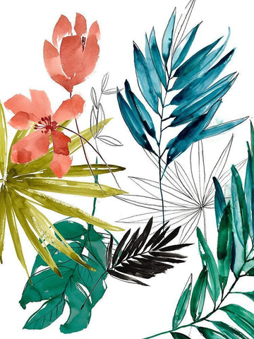 Tropical Composition I Black Ornate Wood Framed Art Print with Double Matting by Goldberger, Jennifer