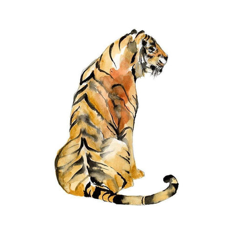 Sitting Tiger I Gold Ornate Wood Framed Art Print with Double Matting by Goldberger, Jennifer