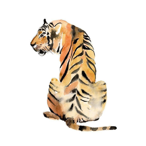 Sitting Tiger II Black Modern Wood Framed Art Print by Goldberger, Jennifer