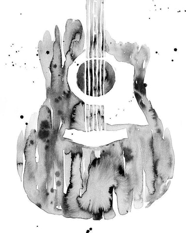 Guitar Flow III White Modern Wood Framed Art Print with Double Matting by Warren, Annie