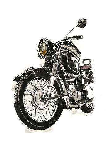 Motorcycles in Ink IV Black Ornate Wood Framed Art Print with Double Matting by Warren, Annie