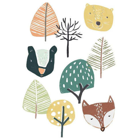 Woodland Faces I Black Modern Wood Framed Art Print with Double Matting by Vess, June Erica