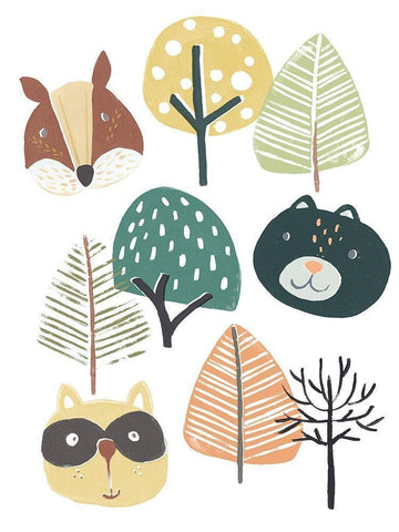 Woodland Faces II White Modern Wood Framed Art Print with Double Matting by Vess, June Erica
