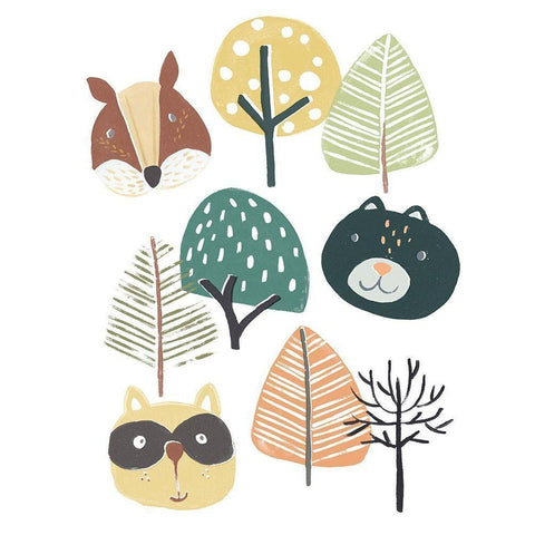 Woodland Faces II Black Modern Wood Framed Art Print with Double Matting by Vess, June Erica