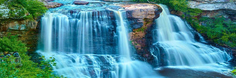 Waterfall Panorama II White Modern Wood Framed Art Print with Double Matting by McLoughlin, James
