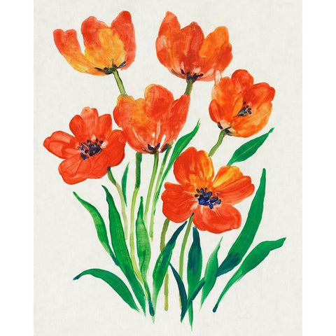 Red Tulips in Bloom II Gold Ornate Wood Framed Art Print with Double Matting by OToole, Tim