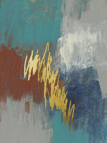 Scripted Rust and Teal I White Modern Wood Framed Art Print with Double Matting by Goldberger, Jennifer