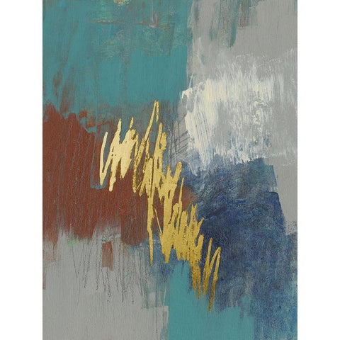 Scripted Rust and Teal I Black Modern Wood Framed Art Print with Double Matting by Goldberger, Jennifer
