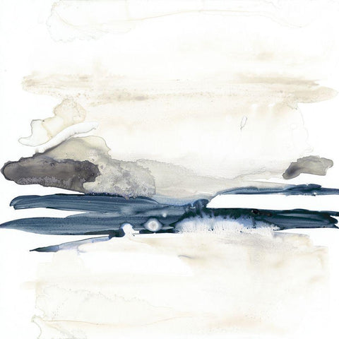 Navy Horizon Line II Black Modern Wood Framed Art Print with Double Matting by Goldberger, Jennifer