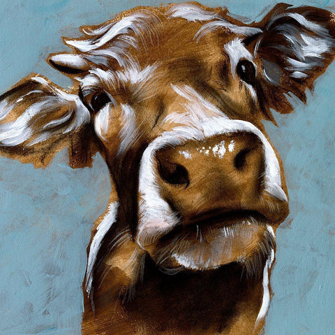 Custom Cow Kisses I White Modern Wood Framed Art Print with Double Matting by Parker, Jennifer Paxton