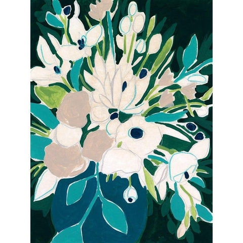 Blue Bloom Sketch I Black Modern Wood Framed Art Print with Double Matting by Vess, June Erica