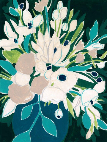 Blue Bloom Sketch I White Modern Wood Framed Art Print with Double Matting by Vess, June Erica