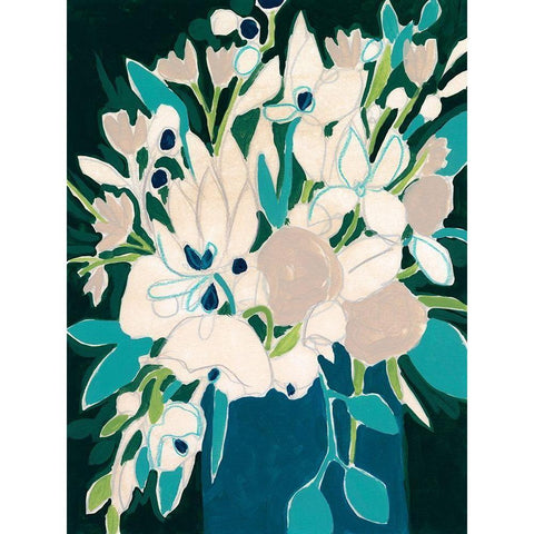 Blue Bloom Sketch II Gold Ornate Wood Framed Art Print with Double Matting by Vess, June Erica