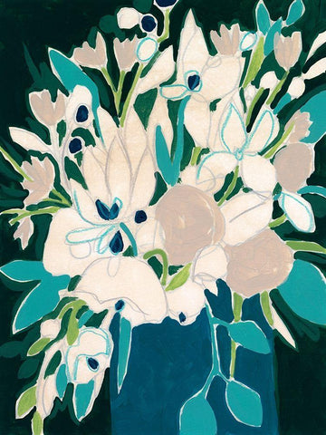 Blue Bloom Sketch II White Modern Wood Framed Art Print with Double Matting by Vess, June Erica