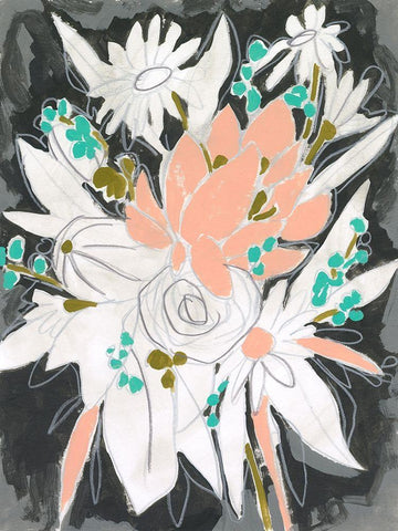 Charcoal Bouquet I Black Ornate Wood Framed Art Print with Double Matting by Vess, June Erica