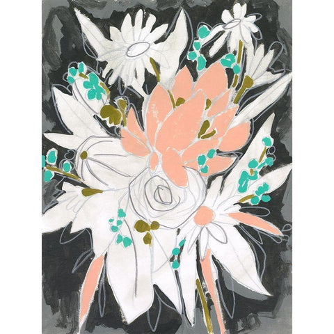 Charcoal Bouquet I Gold Ornate Wood Framed Art Print with Double Matting by Vess, June Erica