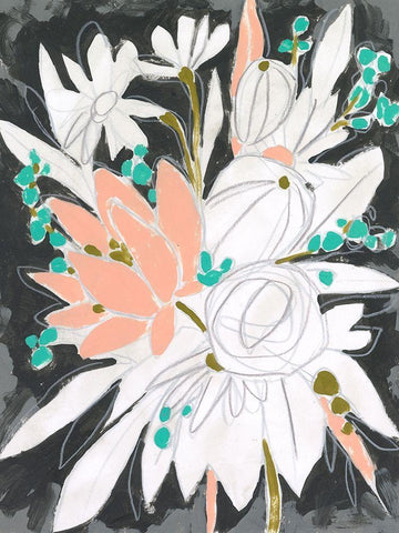 Charcoal Bouquet II White Modern Wood Framed Art Print with Double Matting by Vess, June Erica