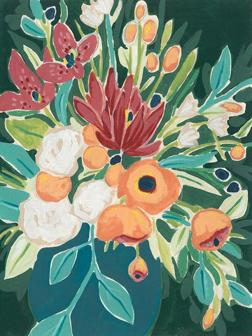 Blissful Bouquet I Black Ornate Wood Framed Art Print with Double Matting by Vess, June Erica