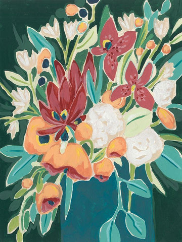 Blissful Bouquet II White Modern Wood Framed Art Print with Double Matting by Vess, June Erica