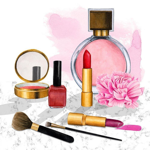 Makeup Counter II White Modern Wood Framed Art Print by Popp, Grace