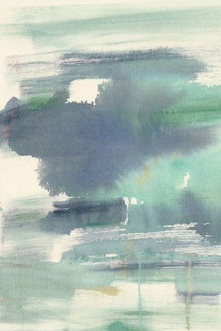 Feather Blue Horizon I White Modern Wood Framed Art Print with Double Matting by Goldberger, Jennifer