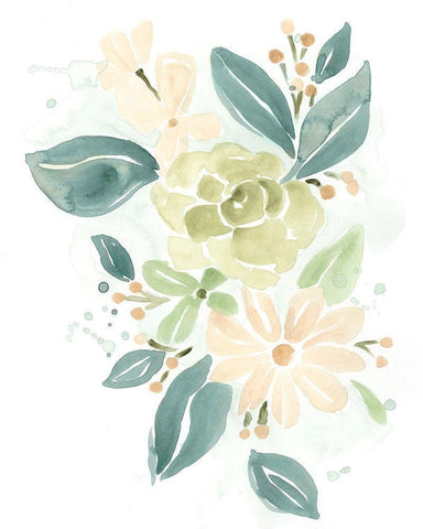 Spring Greens I White Modern Wood Framed Art Print with Double Matting by Vess, June Erica