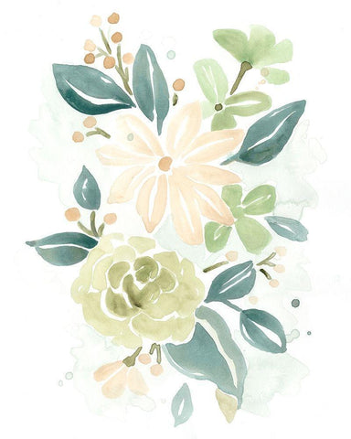 Spring Greens II Black Ornate Wood Framed Art Print with Double Matting by Vess, June Erica