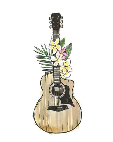 Guitar Foliage I White Modern Wood Framed Art Print with Double Matting by Warren, Annie