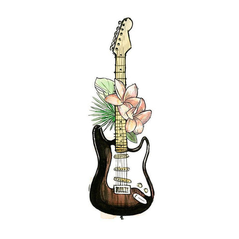 Guitar Foliage II Gold Ornate Wood Framed Art Print with Double Matting by Warren, Annie