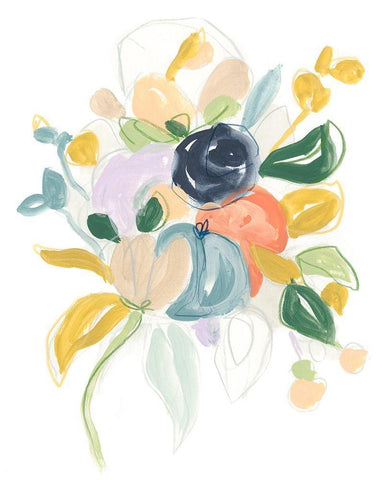 Bijoux Bouquet I Black Ornate Wood Framed Art Print with Double Matting by Vess, June Erica