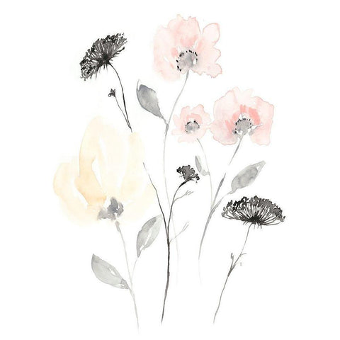 Blush and Black Wildflowers II Gold Ornate Wood Framed Art Print with Double Matting by Goldberger, Jennifer