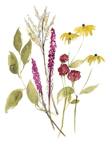 Fall Bouquet I White Modern Wood Framed Art Print with Double Matting by Goldberger, Jennifer