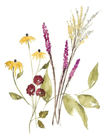 Fall Bouquet II White Modern Wood Framed Art Print with Double Matting by Goldberger, Jennifer