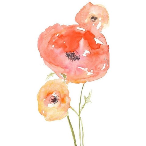 Neon Poppies I Black Modern Wood Framed Art Print with Double Matting by Goldberger, Jennifer