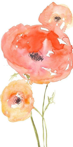 Neon Poppies I Black Ornate Wood Framed Art Print with Double Matting by Goldberger, Jennifer