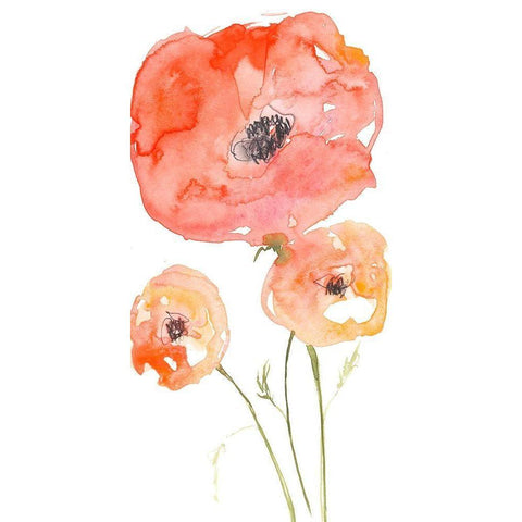 Neon Poppies II Black Modern Wood Framed Art Print by Goldberger, Jennifer