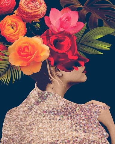 Fleur Collage II Black Ornate Wood Framed Art Print with Double Matting by Borges, Victoria