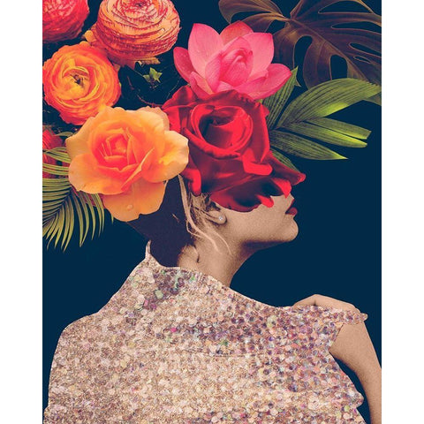 Fleur Collage II Black Modern Wood Framed Art Print with Double Matting by Borges, Victoria