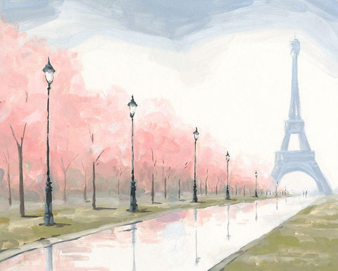 Paris au Printemps I Black Ornate Wood Framed Art Print with Double Matting by Green, Jacob