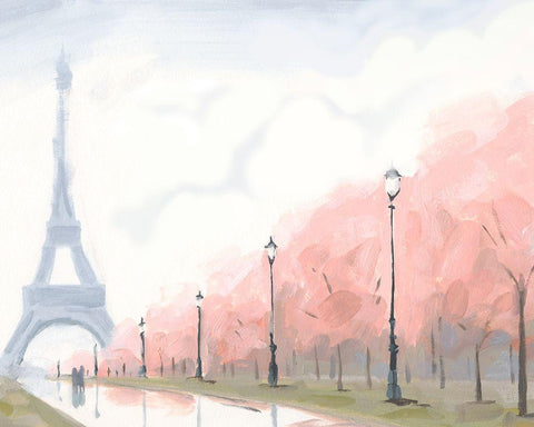 Paris au Printemps II White Modern Wood Framed Art Print with Double Matting by Green, Jacob
