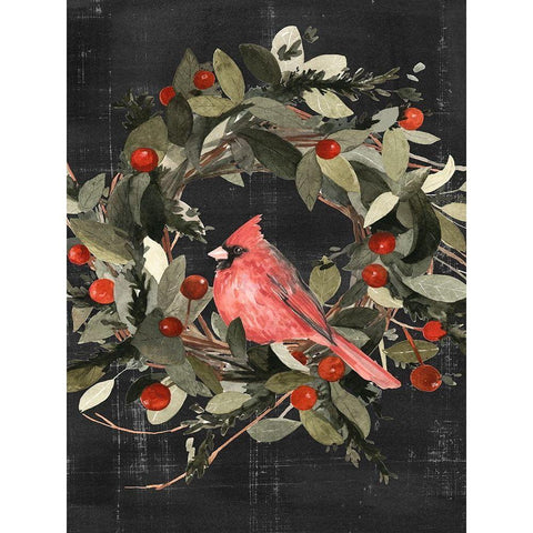 Christmas Cardinal I Black Modern Wood Framed Art Print with Double Matting by Scarvey, Emma