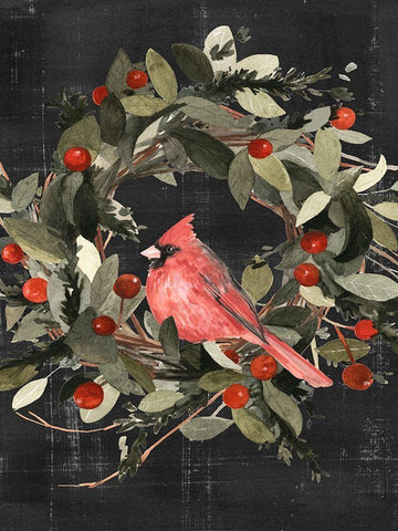 Christmas Cardinal I White Modern Wood Framed Art Print with Double Matting by Scarvey, Emma