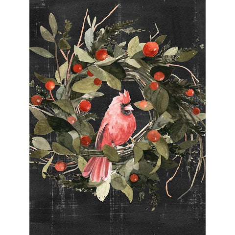 Christmas Cardinal II Black Modern Wood Framed Art Print with Double Matting by Scarvey, Emma