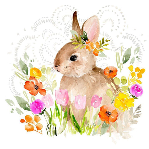 April Flowers and Bunny II White Modern Wood Framed Art Print by Parker, Jennifer Paxton