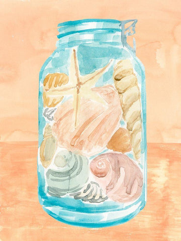 Shell Collecting I White Modern Wood Framed Art Print with Double Matting by Warren, Annie
