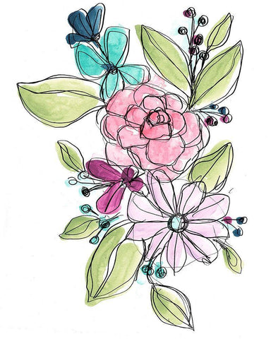 Bright Sketch II Black Ornate Wood Framed Art Print with Double Matting by Vess, June Erica