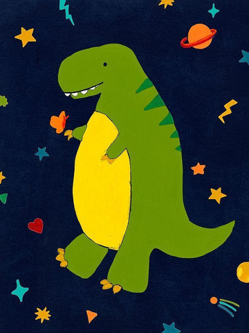 Starry Dinos III White Modern Wood Framed Art Print with Double Matting by Vess, June Erica
