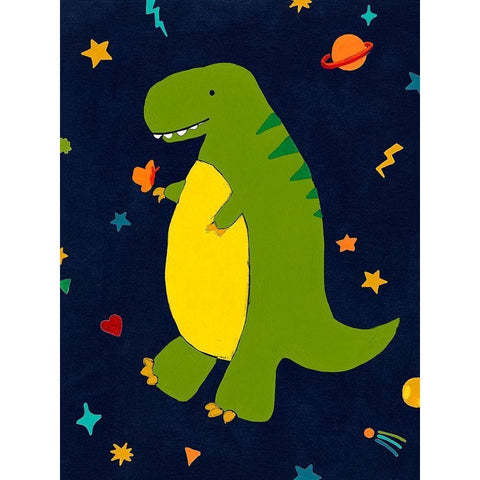 Starry Dinos III White Modern Wood Framed Art Print by Vess, June Erica