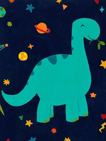 Starry Dinos IV White Modern Wood Framed Art Print with Double Matting by Vess, June Erica